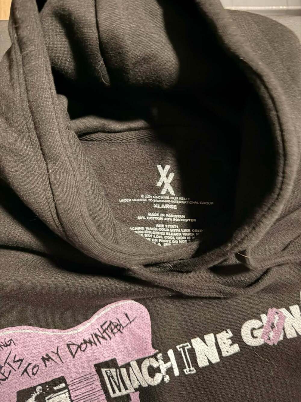 Machine Gun Kelly Tickets To My Downfall Black Hoodie with Checkerboard Sleeves - Picture 2 of 3